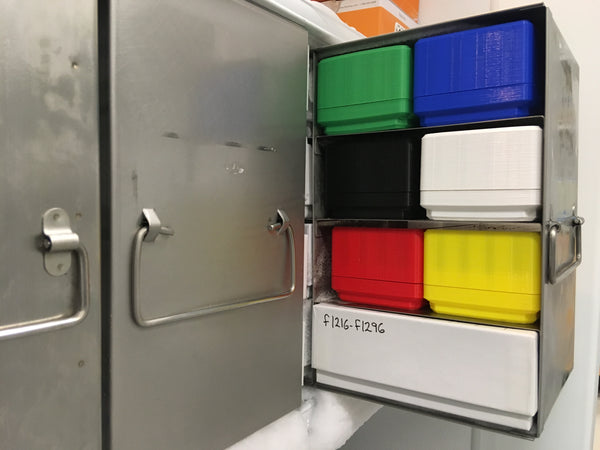 Storage box for 1.5 mL tubes, two boxes fit one standard freezer hotel