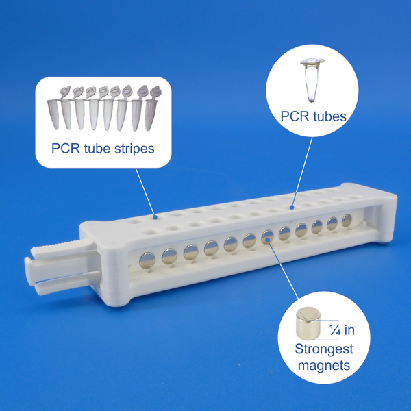 Magnetic rack for DNA, RNA purification; for 100-250 microliter PCR tubes, fits 24 tubes, with removable magnets