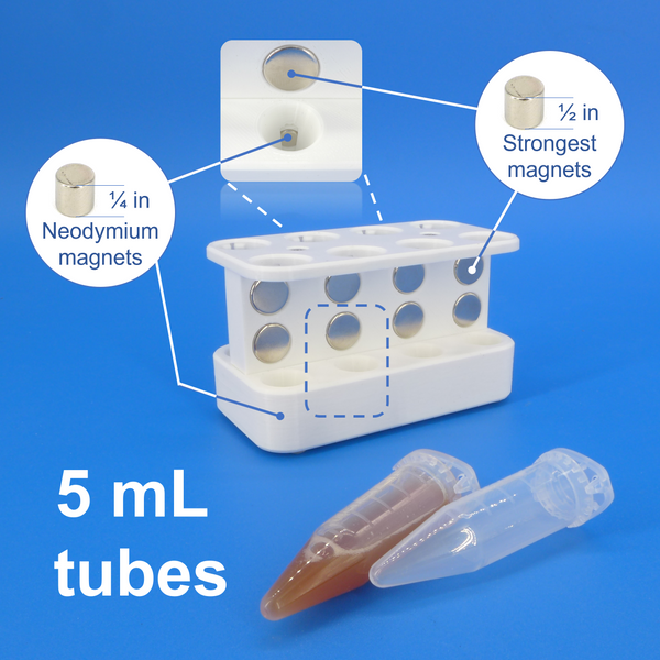 Magnetic rack for 5 mL tubes for DNA, RNA and other biomolecules purification