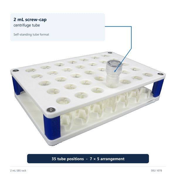 Rack for 2 mL Flat-Bottom Screw-Cap Tubes, SBS Footprint