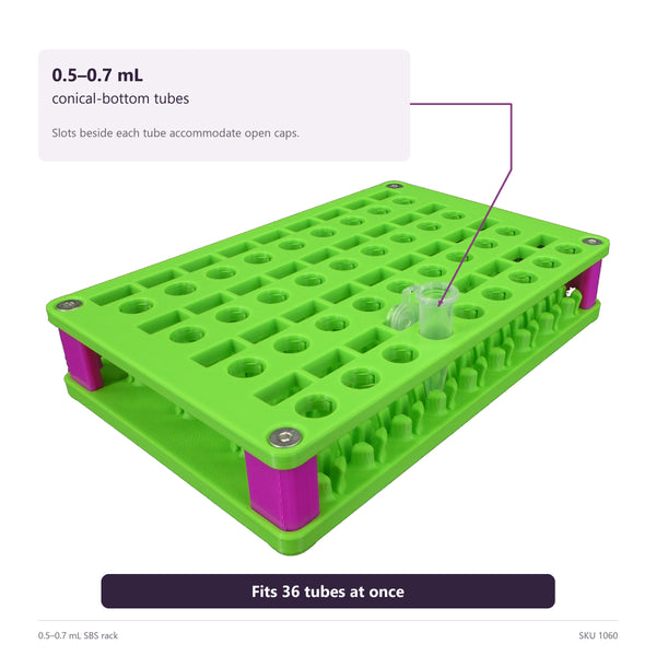 0.5-0.7 mL tube rack with a standard liquid handlers footprint