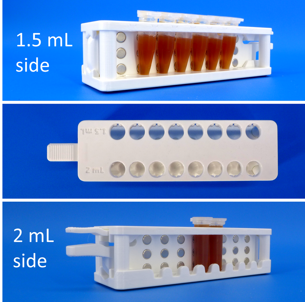 Magnetic rack for 1.5 and 2 mL centrifuge tubes, with removable magnet ...