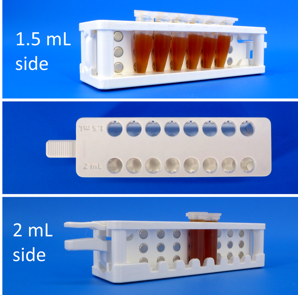 Magnetic rack for 1.5 and 2 mL centrifuge tubes, with removable magnets