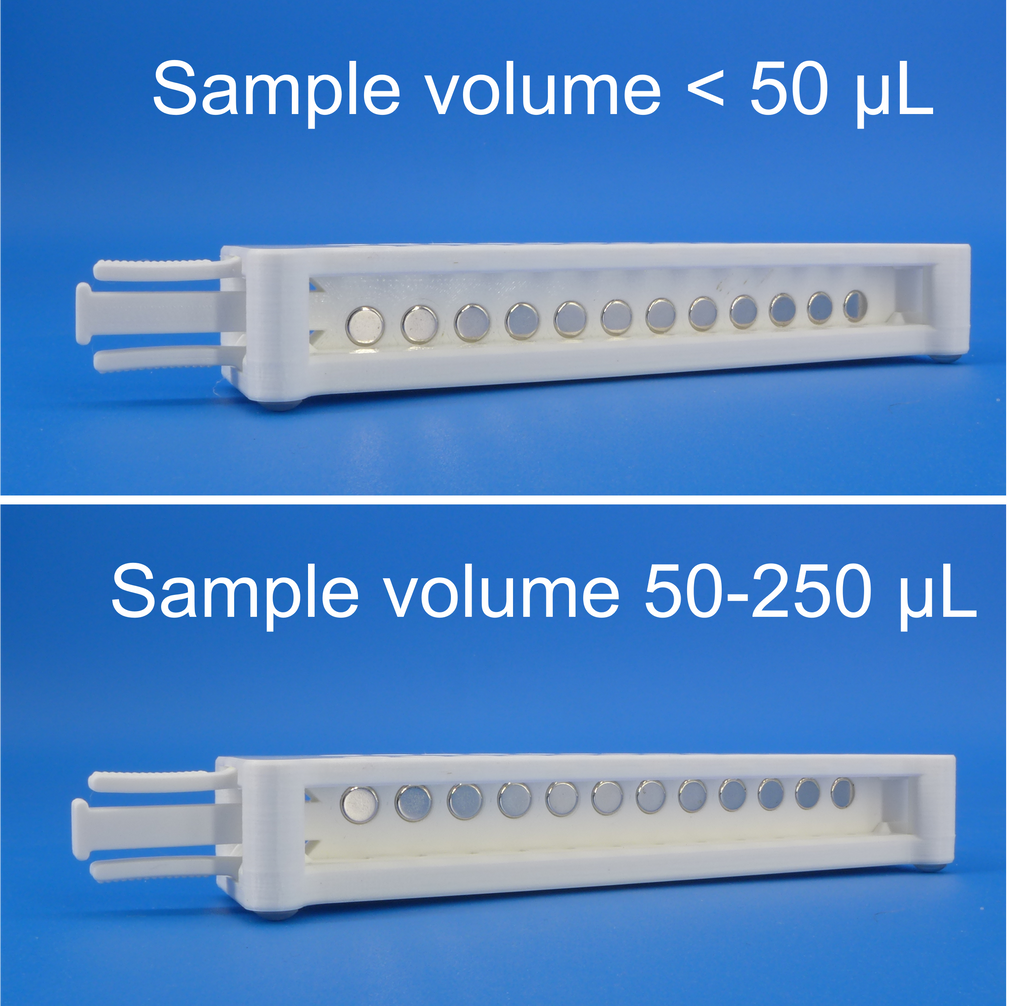 Magnetic rack for DNA, RNA purification; for 100-250 microliter PCR tu ...