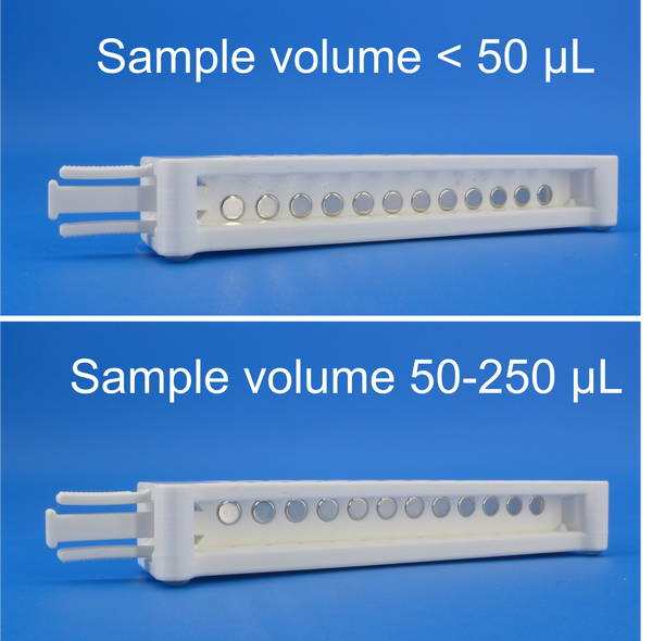 Magnetic rack for DNA, RNA purification; for 100-250 microliter PCR tubes, fits 24 tubes, with removable magnets