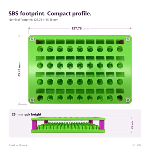 0.5-0.7 mL tube rack with a standard liquid handlers footprint