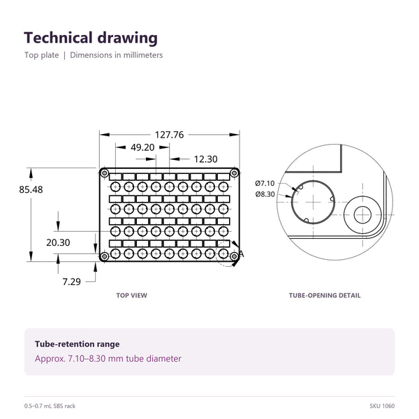 0.5-0.7 mL tube rack with a standard liquid handlers footprint
