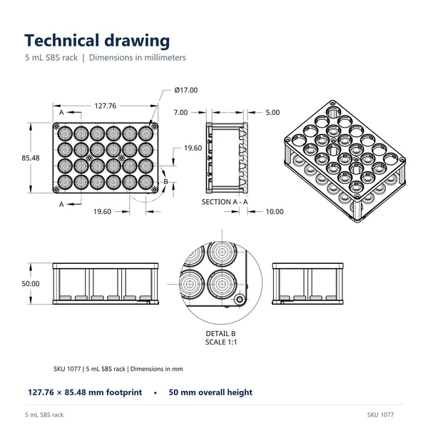 Rack for 5 mL Conical Centrifuge Tubes, SBS Footprint