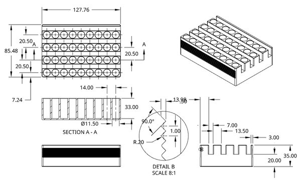 Cold block for 1.5 mL tubes, SBS footprint, 36 positions (9×4)